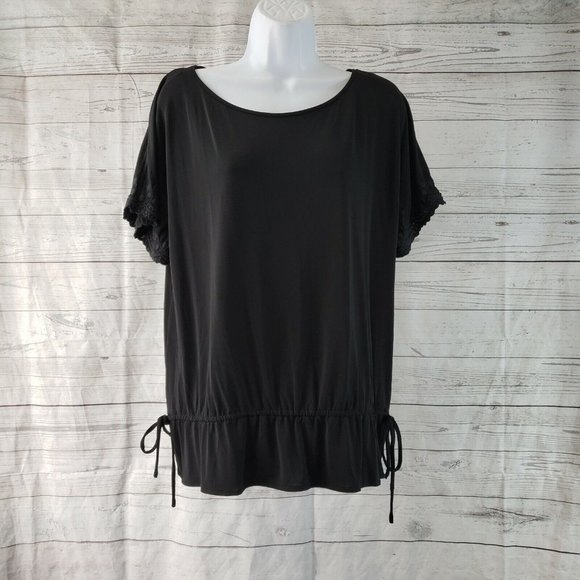 Banana Republic Tops - Banana Republic Womens Top Sz Small Black Scallop Short Sleeves Tie Waist